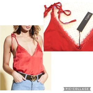 NEW! GYPSY 05 Silky Camisole Tank Top Size Medium Tie Shoulder Red Pajama Style